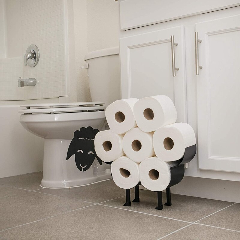 Leuke Zwarte Schapen Toiletpapier Rolhouder, Vrijstaand Of Wandmontage Wc Roll Tissue Papier Opslag Stand