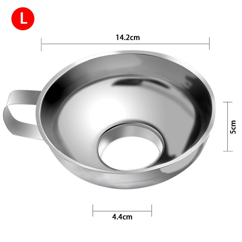 Embudo de boquilla ancha de acero inoxidable, embudos para lata de alimentos en polvo, granos, pepinillos, utensilios de cocina, accesorios para Cocina: L