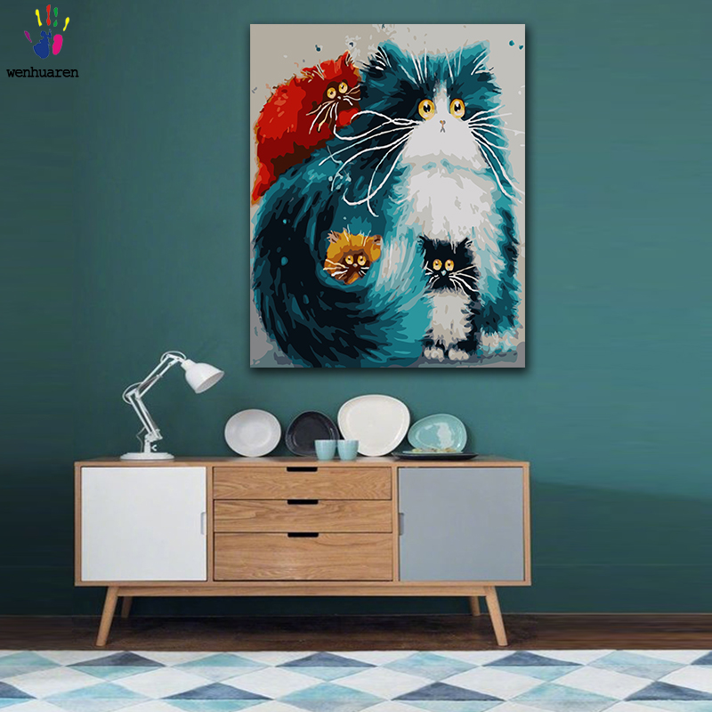 Kit Peinture Par Numéros "Chat Fleur" Sur Toile Encadrée 9x12 Pouces - Relaxant