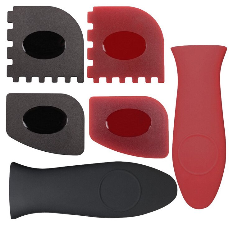 Kitchen Stovetop Oven Use Pre-seasoned Cast Iron Skillet with Silicone Handle Holder: 6pcs set