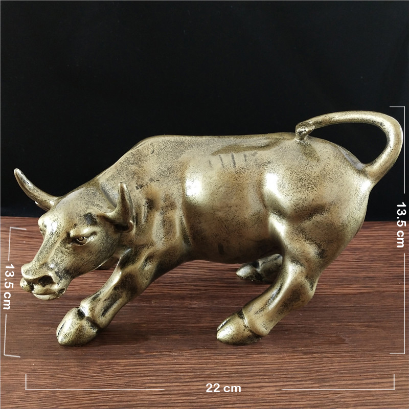 Gold Bull Statue Ornament Wall Street Cattle Sculpture Statue Charging Stock Market Resin Mascot Home Office Decoration: Bronze2