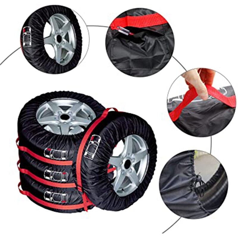 Seasonal Tire Covers Set of 4 Spare Wheel Storage Tote Bags with Handle for 19 Inch-23 Inch Tires Protect Extra Tyres