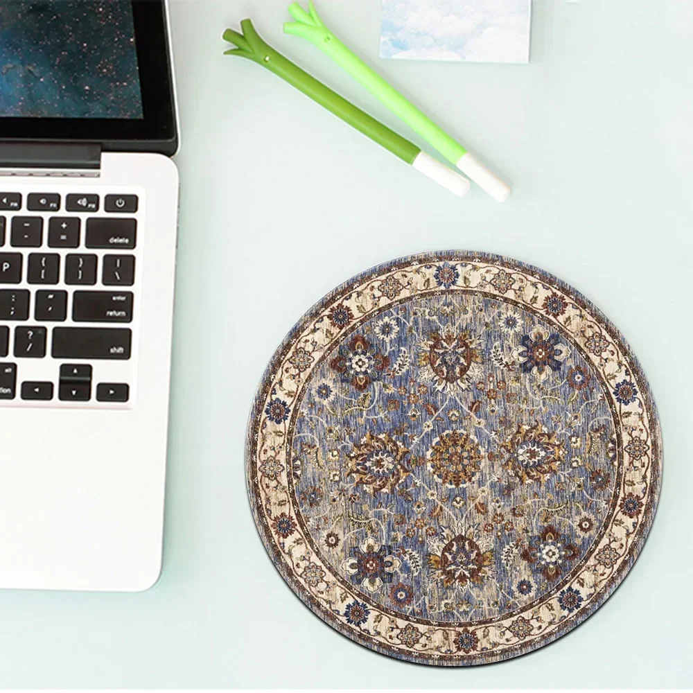 Round Mini Persian Carpet Pattern Mouse Pad Table Rug Anti-slip Mat Desktop 22x22cm Game Computer Mat Gaming Keyboard Gamer Rugs: light green