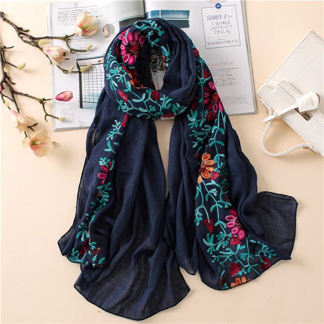 Chal de viscosa Floral bordado liso, bufanda de pañuelo indio, bufandas y chales de algodón con estampado, Foulard suave, gorro Hijab musulmán, 2022: Gris oscuro