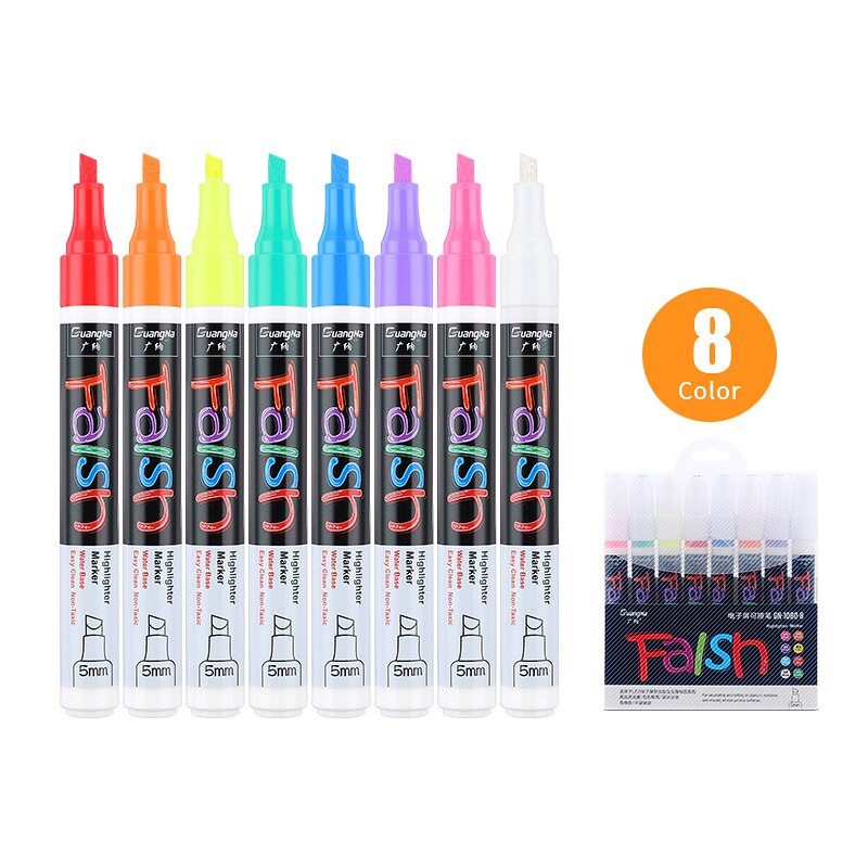 12 colores 6mm punta oblicua resaltador líquido tiza rotuladores para LED tablero de escritura vidrio ventana arte pintura: 8 color set