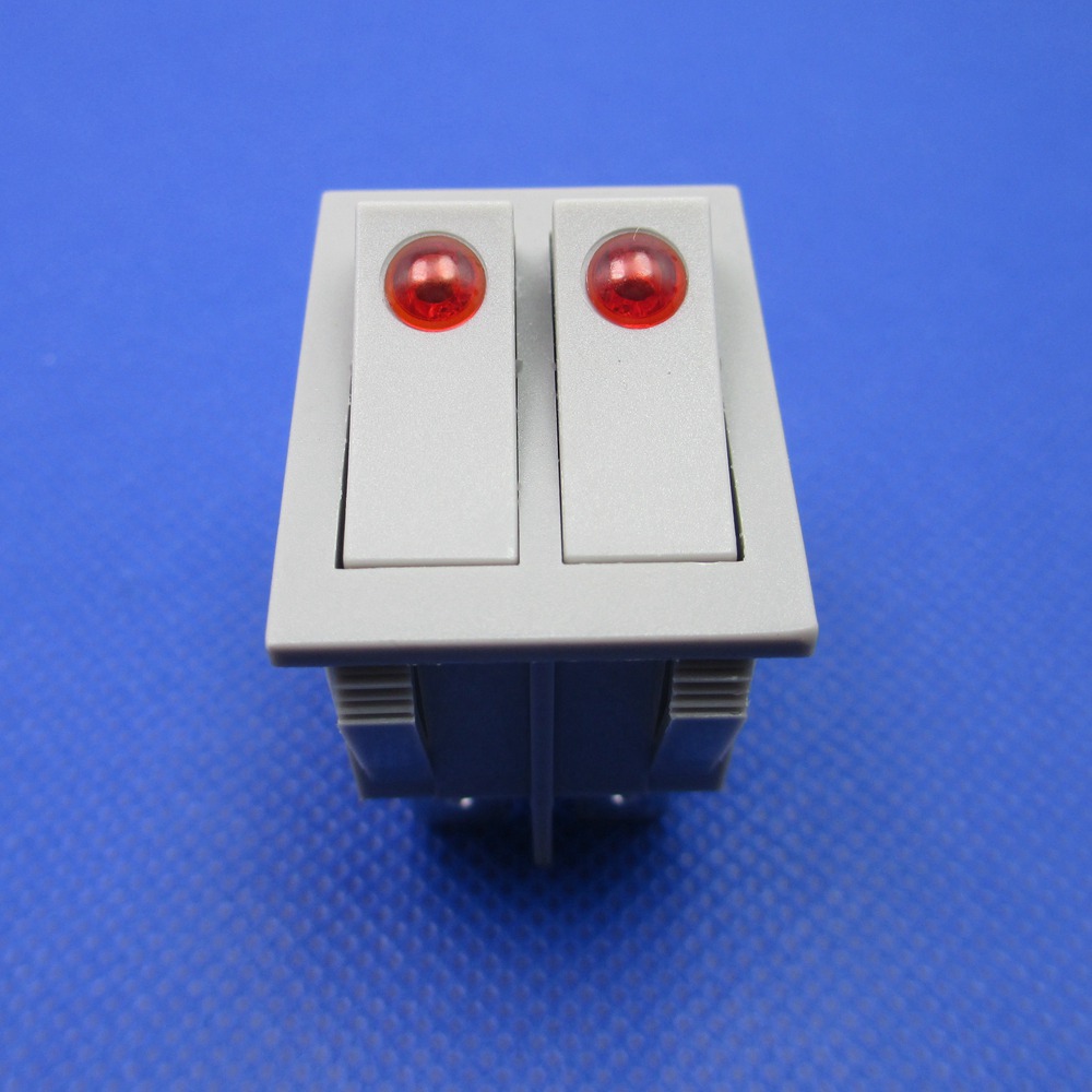 2pcs brand button rocker switch double electrical switch for warmer oil heater 6 pins with light On-Off 16A 250VAC: Gray button