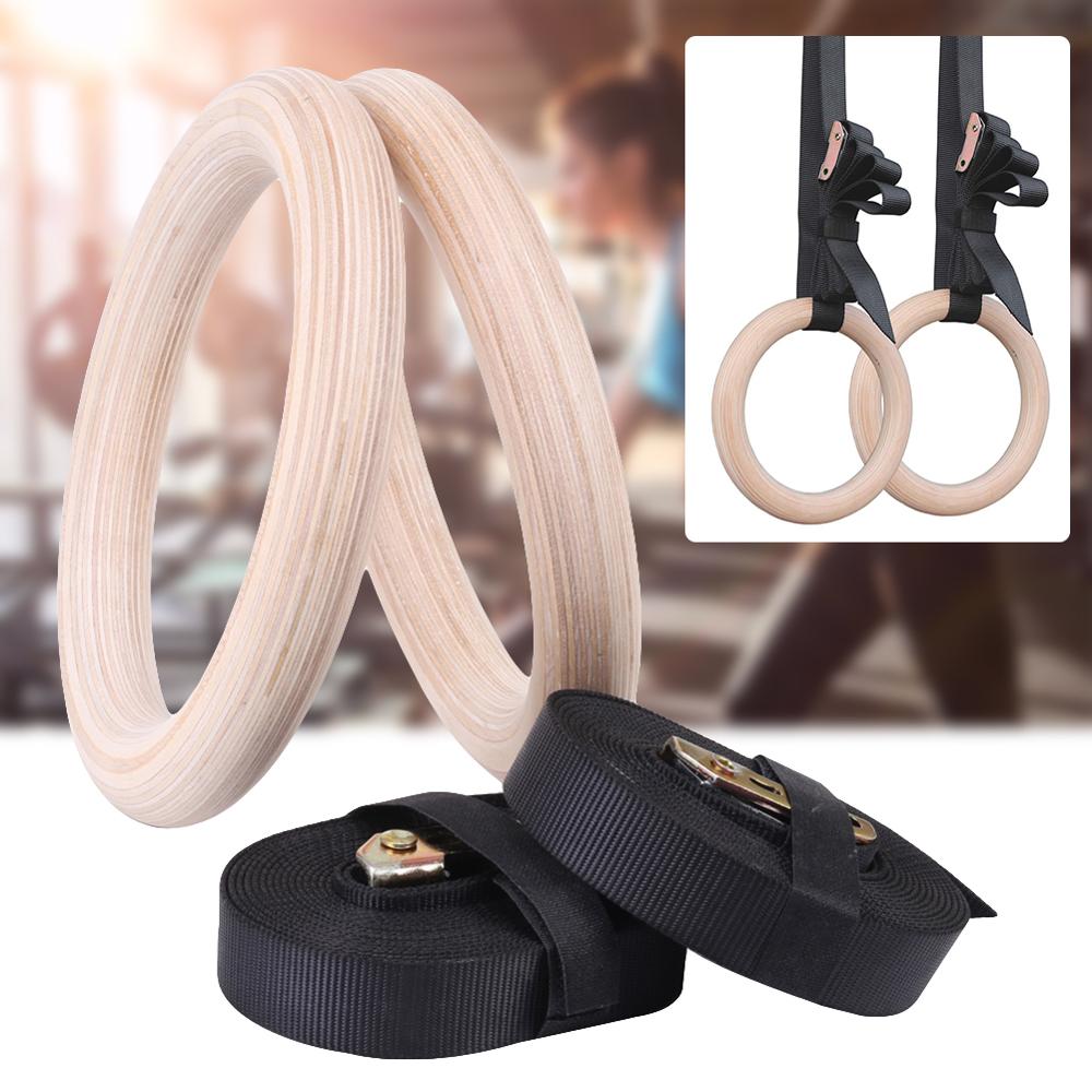 28mm Wooden Exercise Fitness Gymnastics Ring Gym Exercise Push-up Muscle Exercise Cross Fit for Home Office Full Body Workout