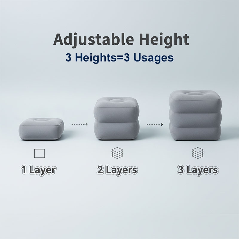 1pc Three-Layer Flocked Pvc Inflatable Footstool Adjustable Portable Ergonomic Footrest Pillow for Train Plane Air Cushion