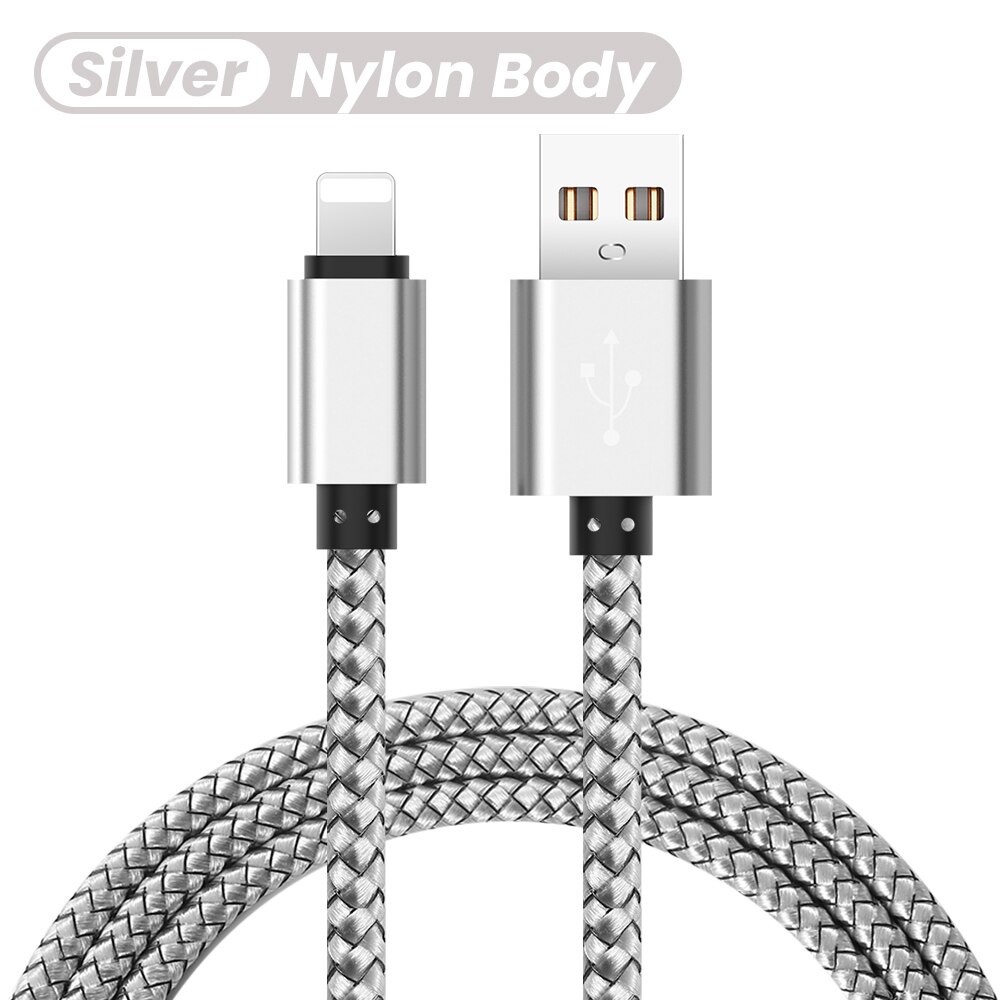 Kolorowy kabel USB do ładowania danych dla iPhone 12 11 Pro XS Max XR X 5s 6s 6 7 8 2.4A szybka ładowarka pochodzenie przewód 1/2/3m: SILVER / 3 m