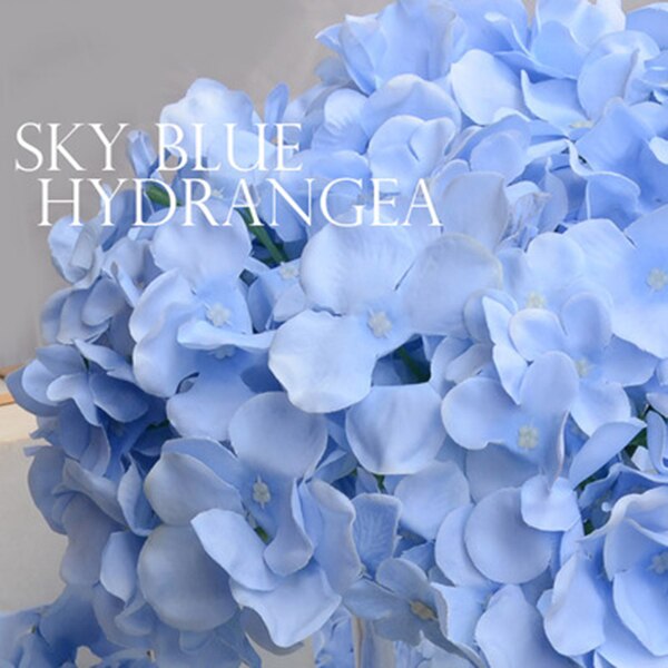 Flores artificiais da seda da flor do buquê da hortênsia com haste livre para o presente da decoração do casamento da casa jan88: Sky Blue