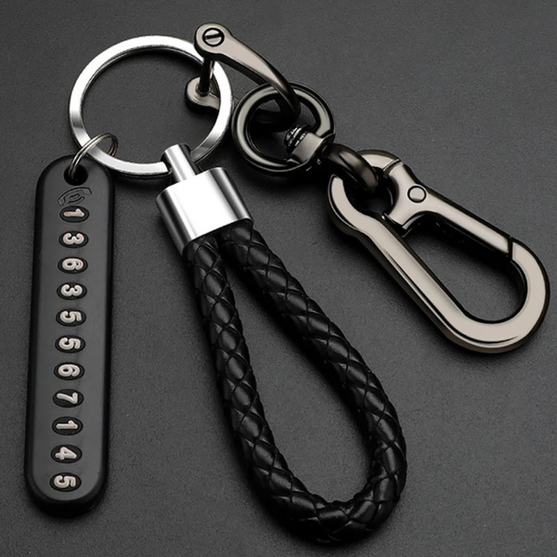 Llavero antipérdida con número de teléfono para hombre y mujer, colgante de cuerda, llavero de coche de acero inoxidable,