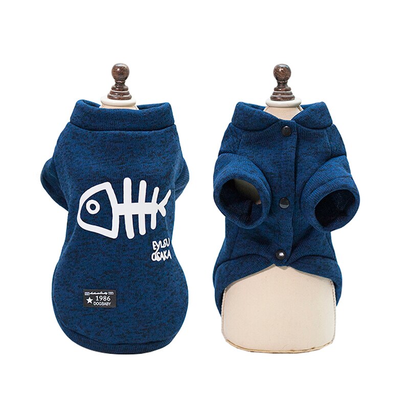 Autumn/winter warm clothing for small cats and dogs, printed cat costumes, kitty/kitten coats, sweatshirts, pet cat clothes and outfits: Blue / Bust 32cm