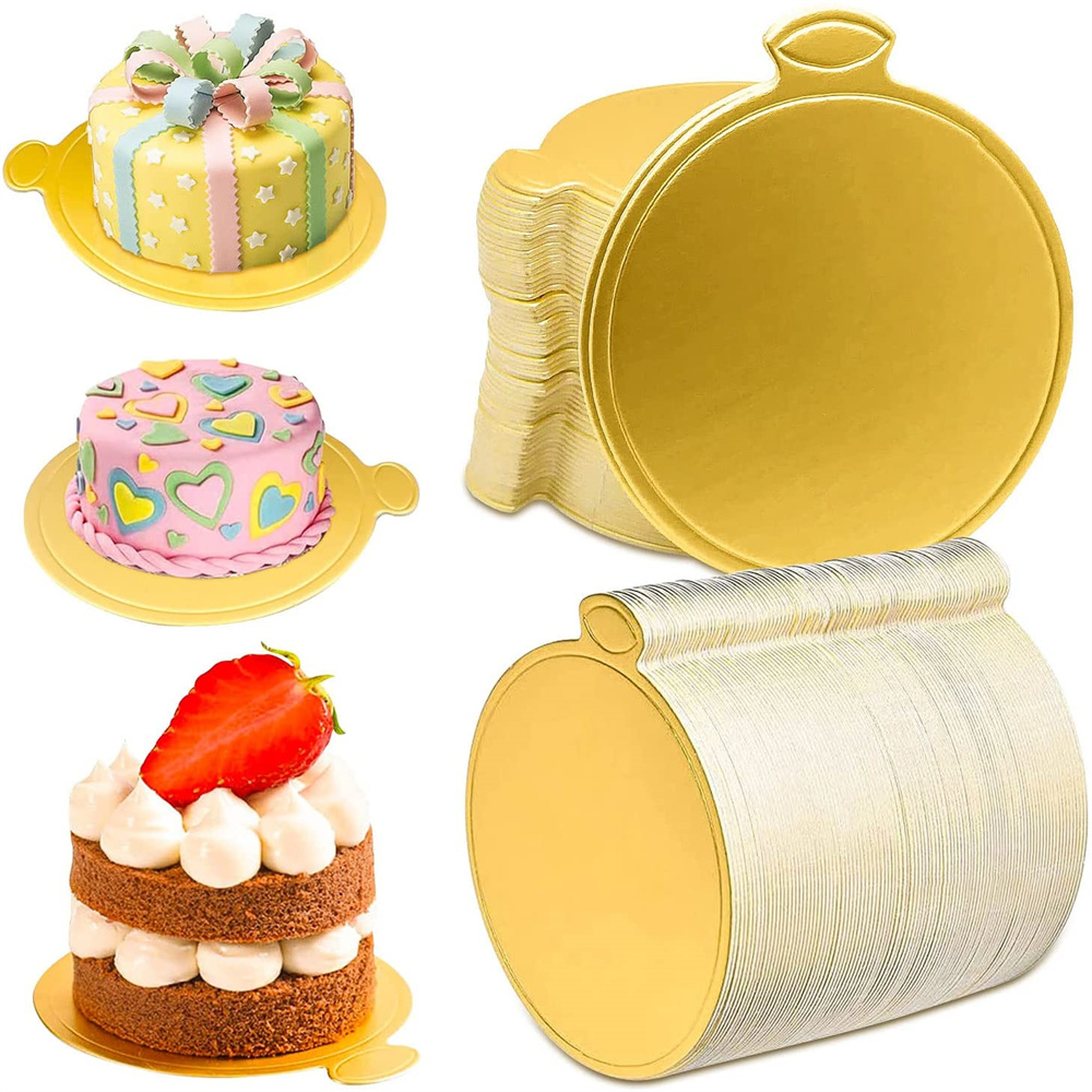 50/100PCS Mini Paper Cake Base Round Gold Mousse Cake Cardboard Dessert Cupcake Display Plates Party Supply Kitchen Accessories