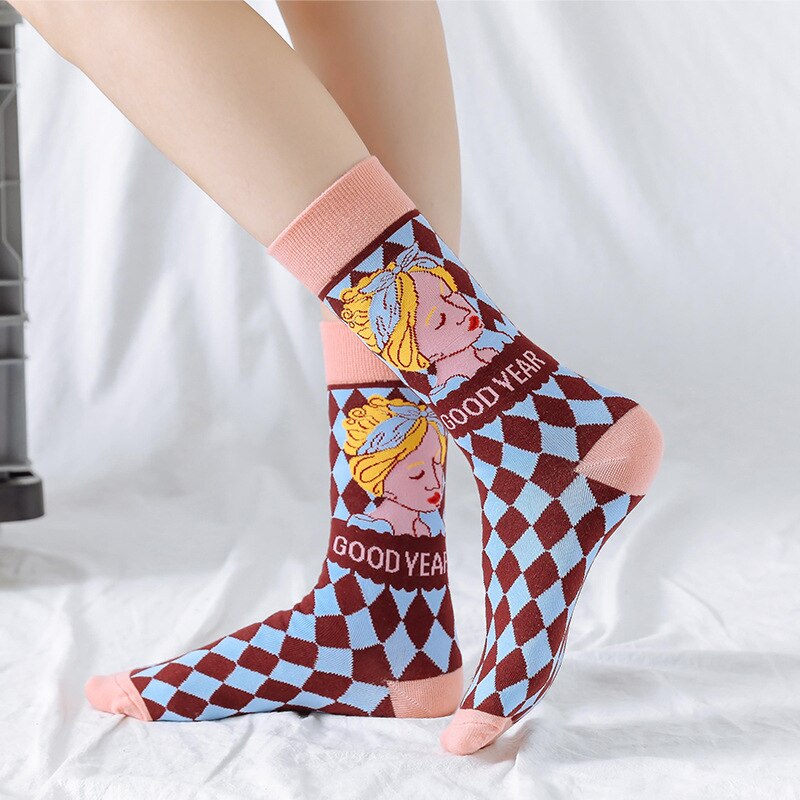 Colorful Pattern Cotton Mens Women Socks Middle Tube Funny Casual Crew Socks Girls Cute Harajuku Ankle For Ladies Socks