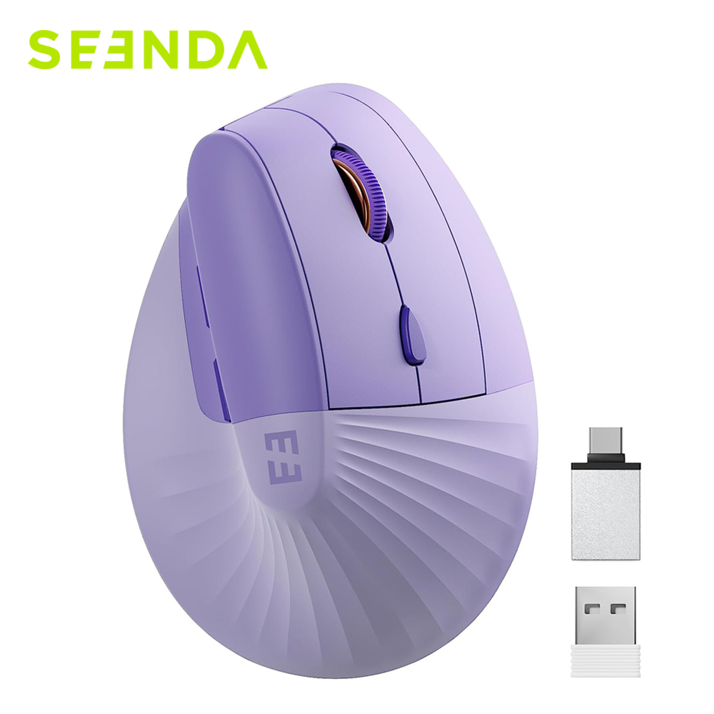 Seenda Pionowa mysz bezprzewodowa typu C z możliwością ładowania Ergonomiczna mysz USB i typu C do laptopa PC MacBook Windows Android: FIOLETOWY