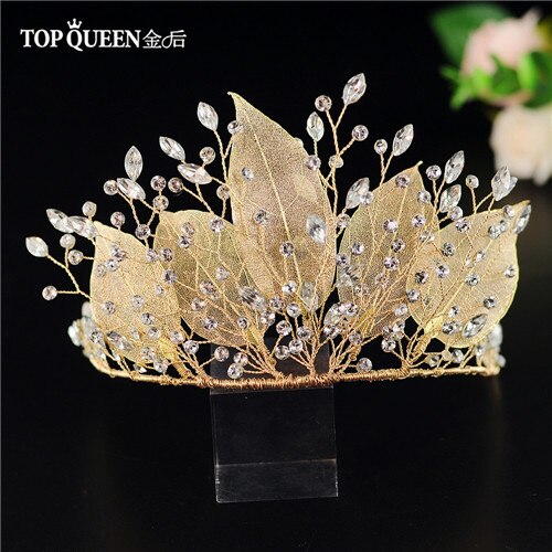 TOPQUEEN-corona de dos colores para boda, diademas de hojas hermosas, banda para el pelo de para mujer, accesorios de novia elegantes simples: G-crown