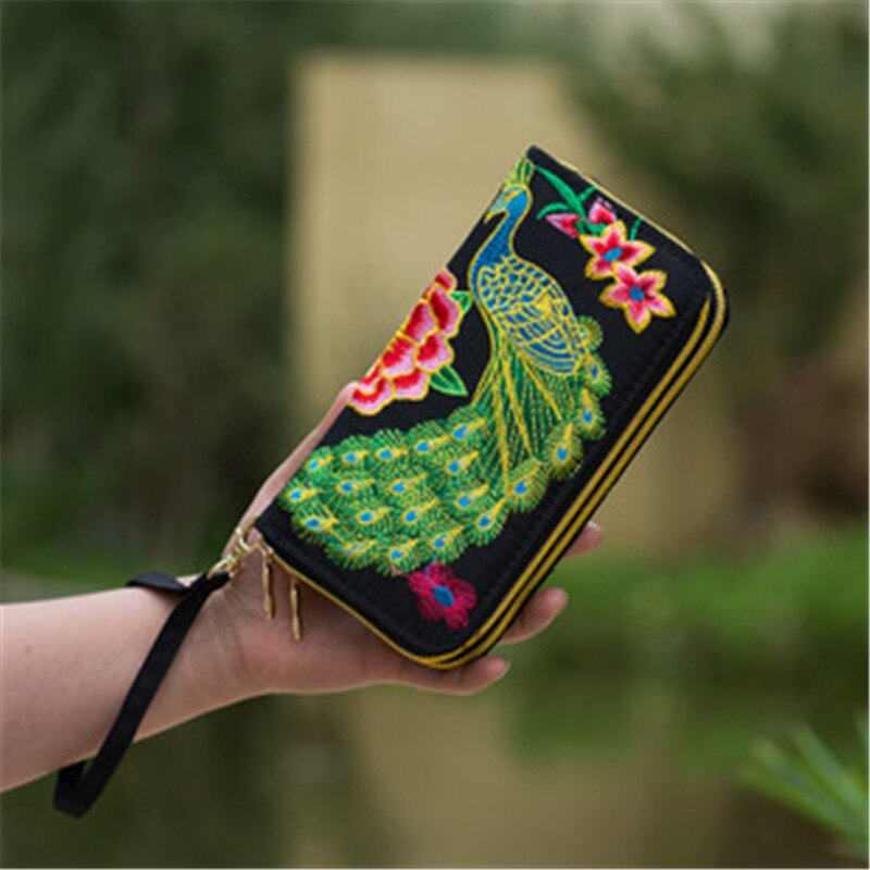 Flower Embroidered Wallet Purse Handmade Ethnic Flowers Embroidery Women Long Wallet Phone HandBag,Women Clutch