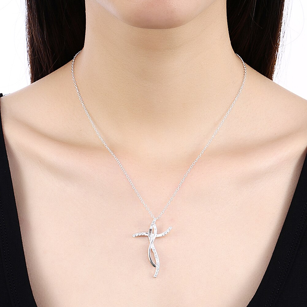 Marken 925 halskette aus sterlingsilber für damen, schmuck mit kreuz- und kristallanhänger, #39 , hochzeit