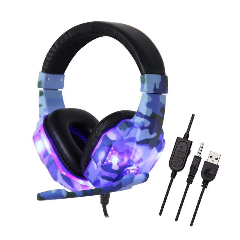 Wireless Camouflage Gaming Headset Gamer Stereo Head-mounted Headphone Computer Earphones For PS4 PS3 Xbox: For PS4 Blue