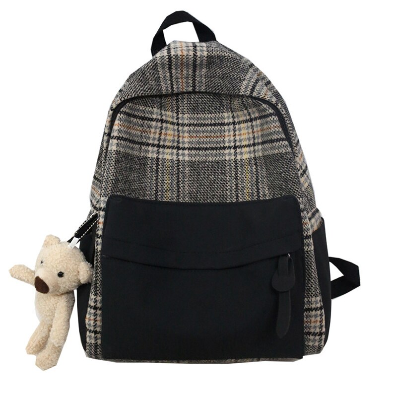 HOCODO Vintage Plaid Women'S Backpack Shoulder Bag Female College Bookbag Cute Student Backpack For Girl School Bag: Black / Without pendant