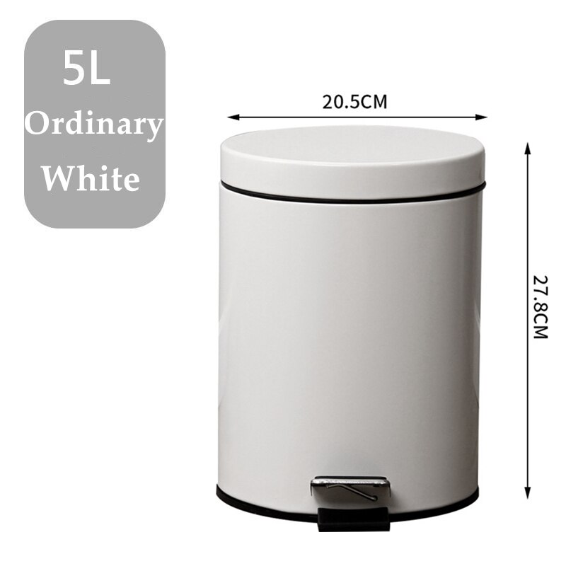 5 Liter Stille Voetpedaal Slow-Down Prullenbak Huis Met Deksel Keuken Badkamer Woonkamer Kantoor Wc Prullenbak kan Matte Zwart: White Ordinary