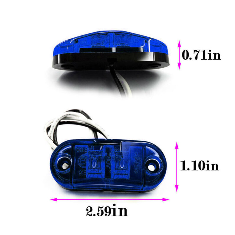 10 st  dc 10v-30v 2.5 " blå led-lampa oval röjning trailer lastbil sidomarkeringsljus parkeringsbakljus för suv lastbil lastbil