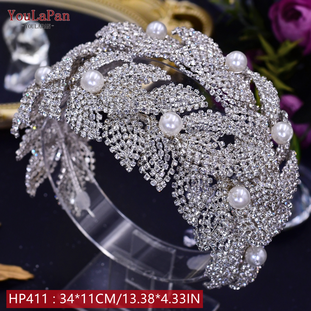 Youlapan HP308 Strass Bruids Haar Sieraden Bridal Tiara Diamanten Bruiloft Hoofddeksel Bridal Crown Silver Crystal Hoofdbanden: HP411-S