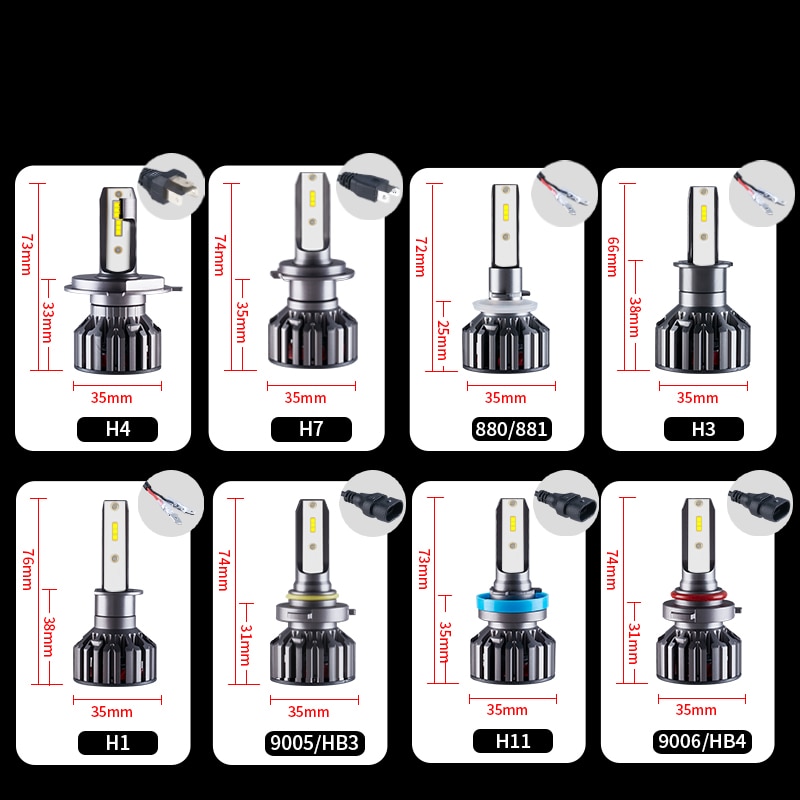 20000LM H7 H4 LED 4500K 6000K 8000K 3000K HB3 HB4 9005 9006 H3 H1 H8 H11H9 9012 Turbo Led faro de coche CHIP CSP bombillas de luz antiniebla