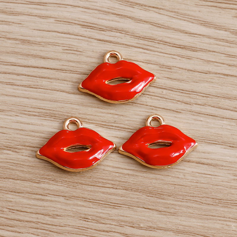 10 Uds. Mezcla de lindos esmaltados para mujer, labios, lápiz labial, colgantes para hacer joyas, pendientes, collares, pulseras, suministros para manualidades DIY: Color dorado