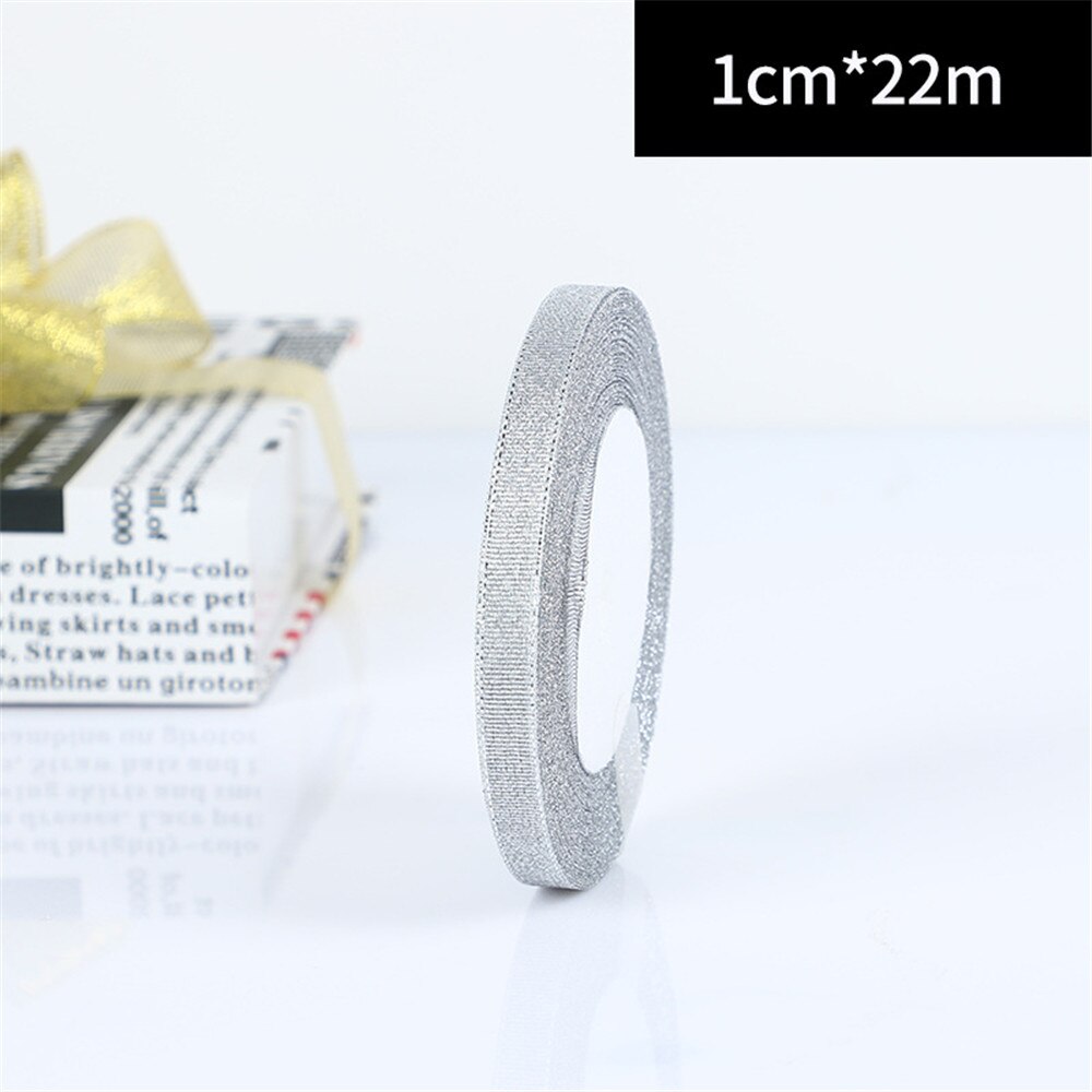 1Pc Silk Decorative Ribbon Glitter Onions Ribbons Wedding Cake Decoration Packaging Strips Christmas Party Supplies: 1cm silver