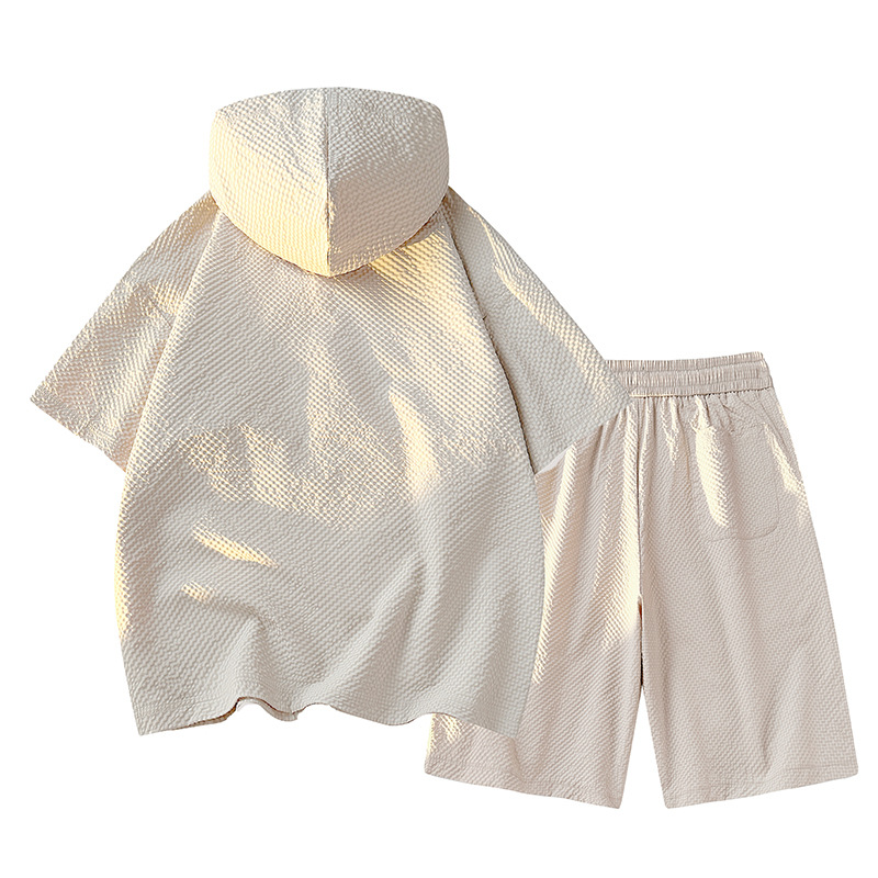 Sommer t-shirt shorts sæt til mænd trendy mærke hættetrøje korte ærmer løs pullover halv lynlås todelt hurtigttørrende tynd