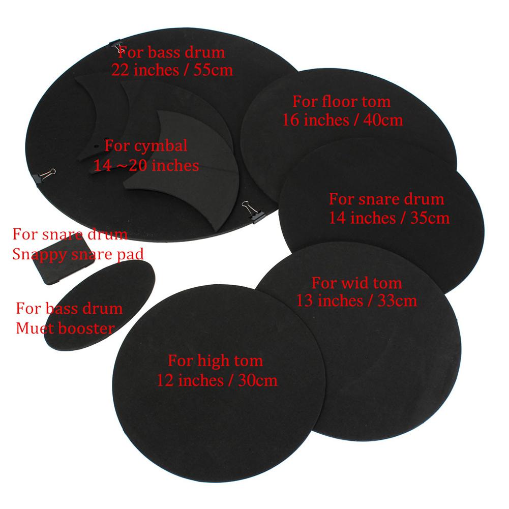 10Pcs/set Rubber Foam Tambor Bass Snare Drum Sound Off Quiet Mute Practice Pad Set Tambor Bateri Musical Instrument Accessory