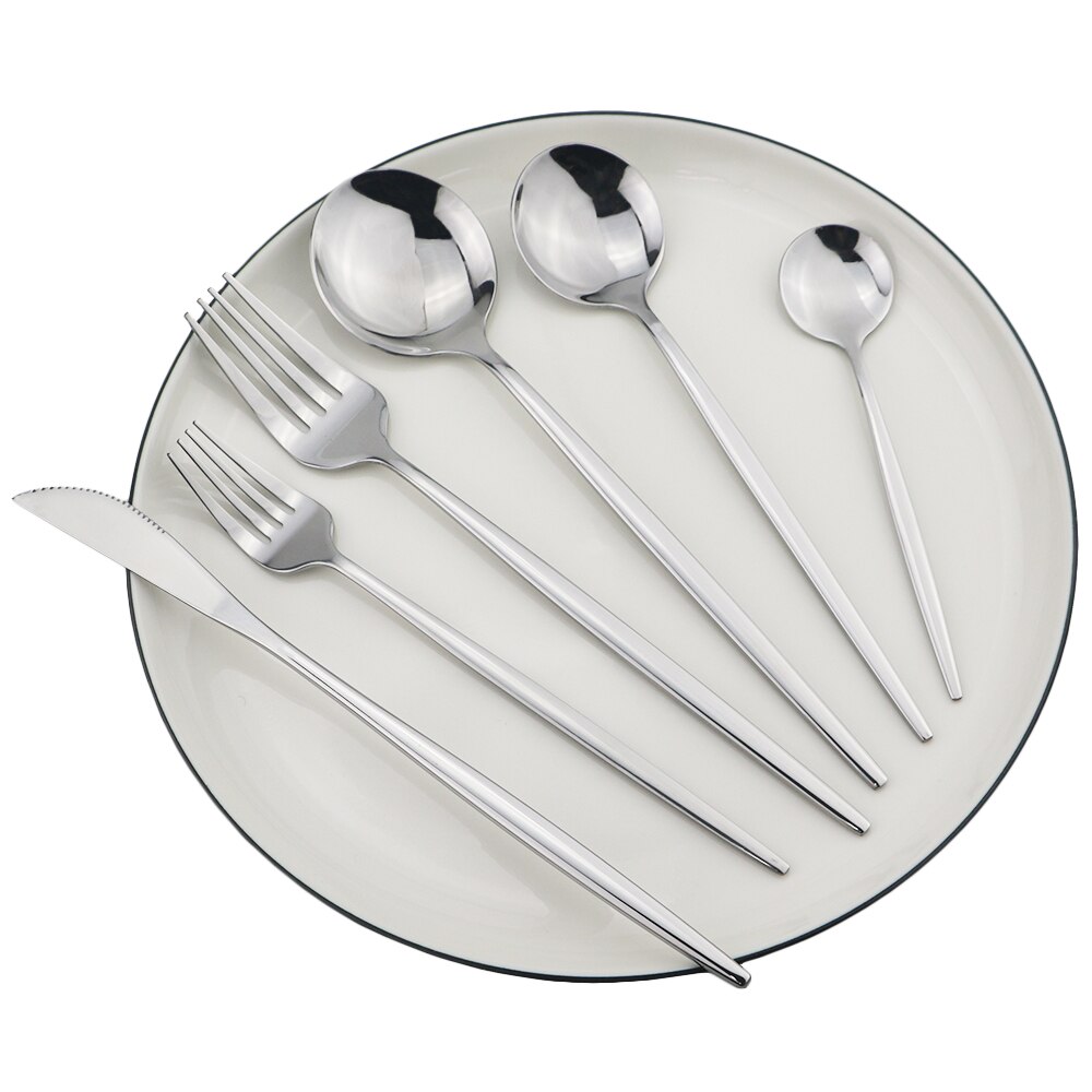Silver Cutlery Set Stainless Steel Dinnerware Set Knife Dessert Fork Coffee Spoon Dinner Set Kitchen Tableware Silverware Set