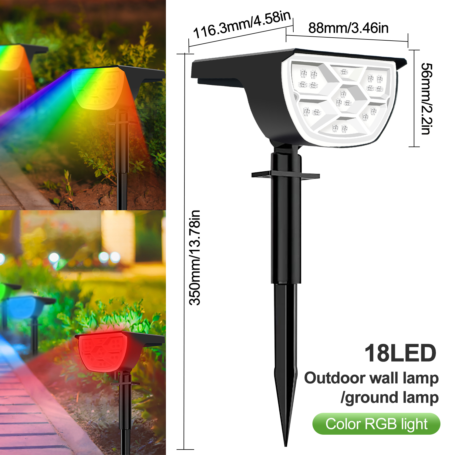 Solar Color Changing Spot Lights Outdoor RGB Solar Powered Waterproof Landscape Spotlight Wall Lamp Garden Driveway Lawn Patio: moon blue / 11-15W