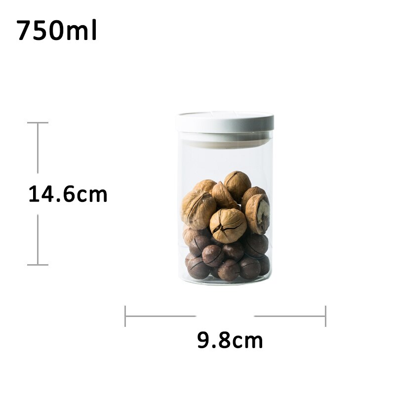 550/1000/1300 ml glas opbevaringsbeholdere til madopbevaring køkken opbevaringsbeholder boks slikflasker glas teglas forseglede dåser med låg: 750 ml-  hvide