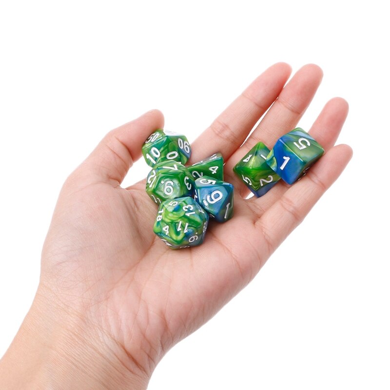 7pcs/set Polyhedron 2-color Dice with Marbled Effect D4 D6 D8 D10 D10% D12 D20 Black Red Blue Color Clear Playing Dice
