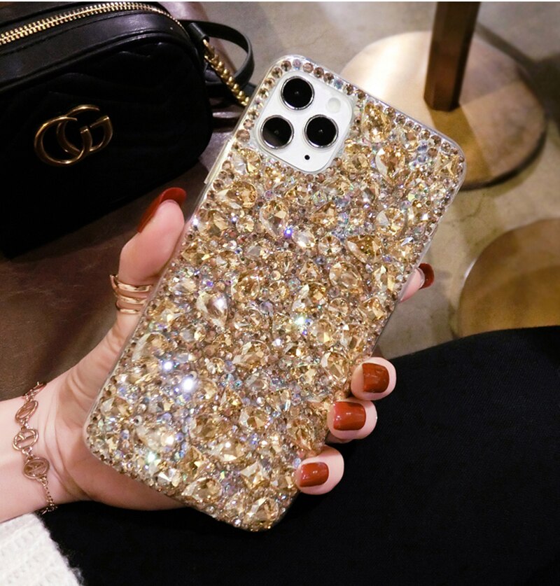 Luxo ouro grandes casos de telefone diamante para iphone 12 11 pro x xs max xr mini 6s 7 8 plus caso strass capa