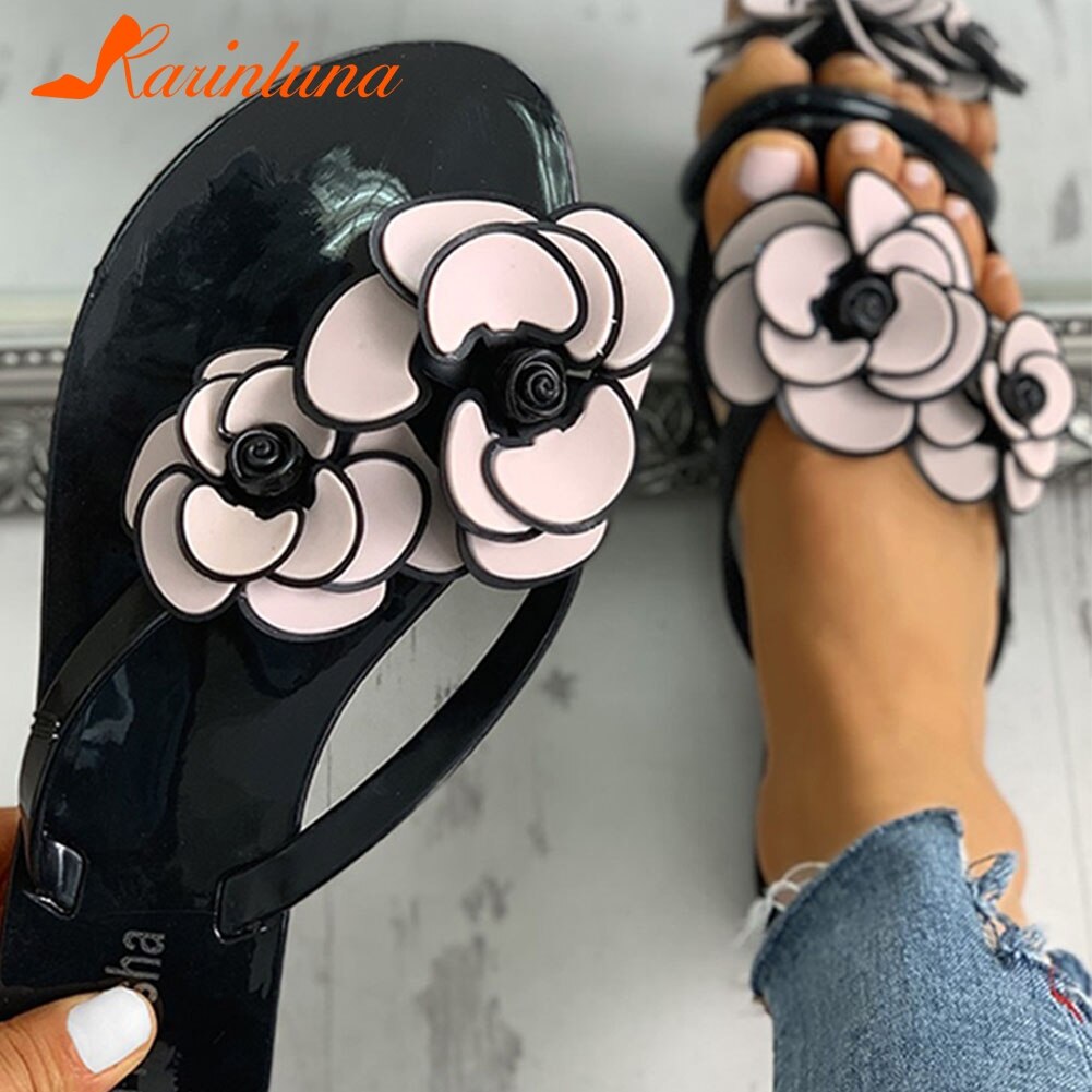 KARINLUNA Big Leisure Beach Sandal Flowers Flat Sandal Summer Shoes Flip Flops Slippers Women