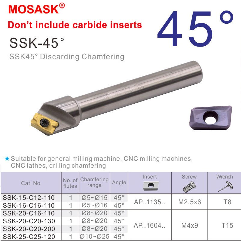 MOSASK fazowanie narzędzie robić frezowania 45 stopni APMT 1135 1604 wkładki z węglika SSK uchwyt 12 20 mm tokarka CNC frez robić fazowania