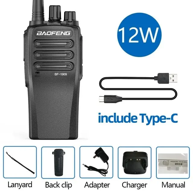BaoFeng BF 1909 12W High Power Walkie Talkie Long Range Two Way Radio Type C Charging Transmitter Upgrade BF 888S UV 5R UV 82