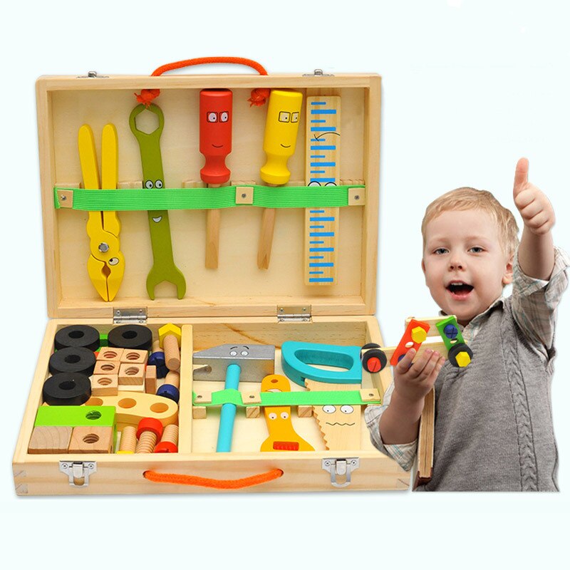 Houten Toolbox Speelgoed Set Kinderen Moer Demontage Schroef Montage Simulatie Reparatie Timmerman Gereedschap Jongen