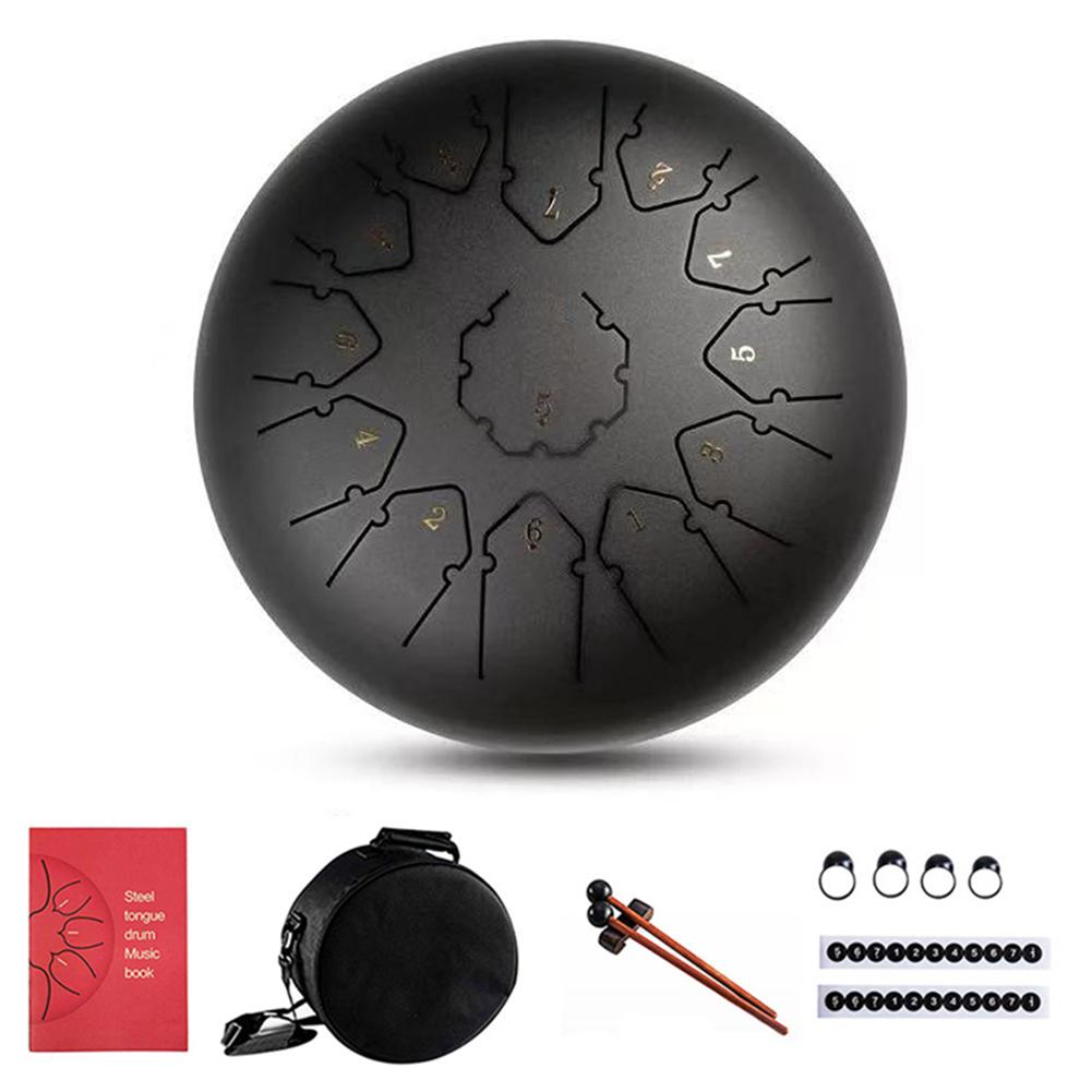 12 Inch 13 Note Steel Tongue Drums Percussion Music Instruments Hand Tank Drum With A Carry Bag Drumsticks Handpan: Black