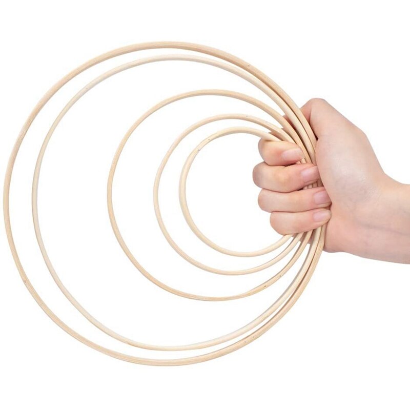 Dream catcher bøjler ,5 forskellige størrelser træ bambus cirkel ring til diy dream catcher bryllup krans håndværk gør 20 stk