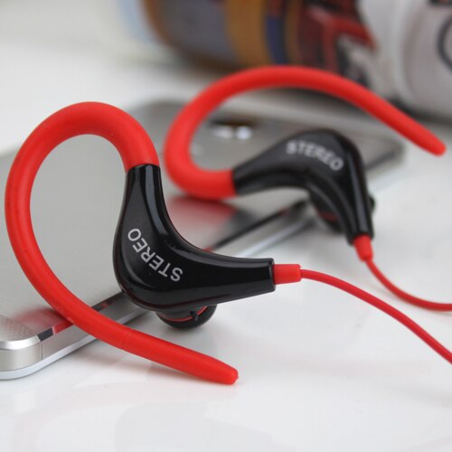 Oortelefoon stereo sport oortelefoon hoofdtelefoon handsfree oorhaak headset 3.5mm microfoon oordopjes voor alle telefoons: Rood