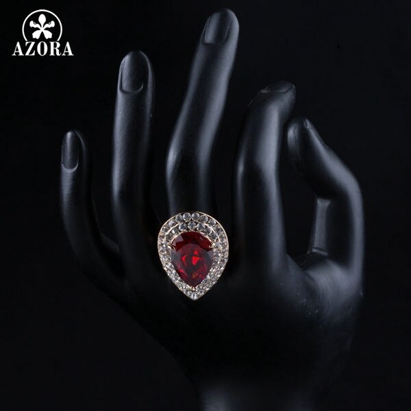 AZORA Goud Kleur Rode Zirconia Stenen Water Ring TR0125