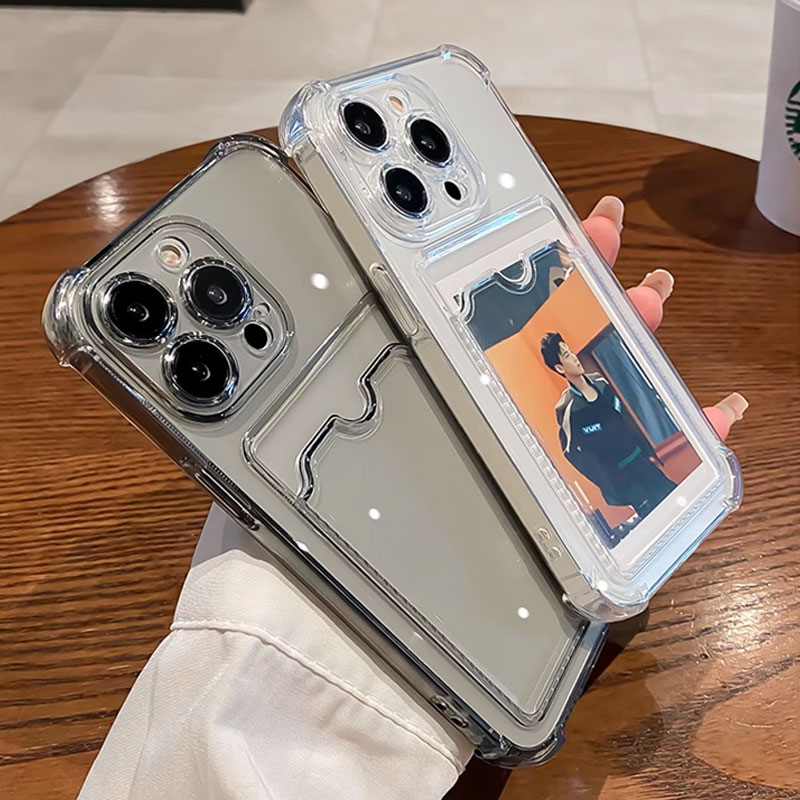 Coque Anti-choc TPU Avec Fente Carte Pour IPhone 11 à 16 Pro Max - Étui Souple Multicolore