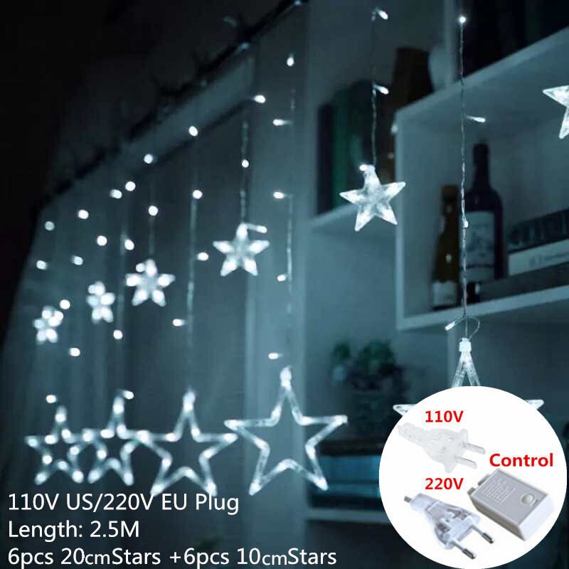 220v eu pistoke 2.5m led moon star lamppu keiju verho valo jouluseppele merkkijono valot lamppu vuodeksi hääkoristeita: Bigstar valkoinen / Pistoke