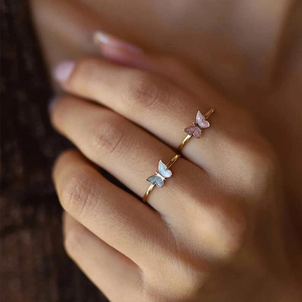 Koreanisch Emaille Schmetterling Öffnen Damen Ringe Für Kleine Liebhaber Paar Finger Ring einstellen Freundschaft Partei Schmuck