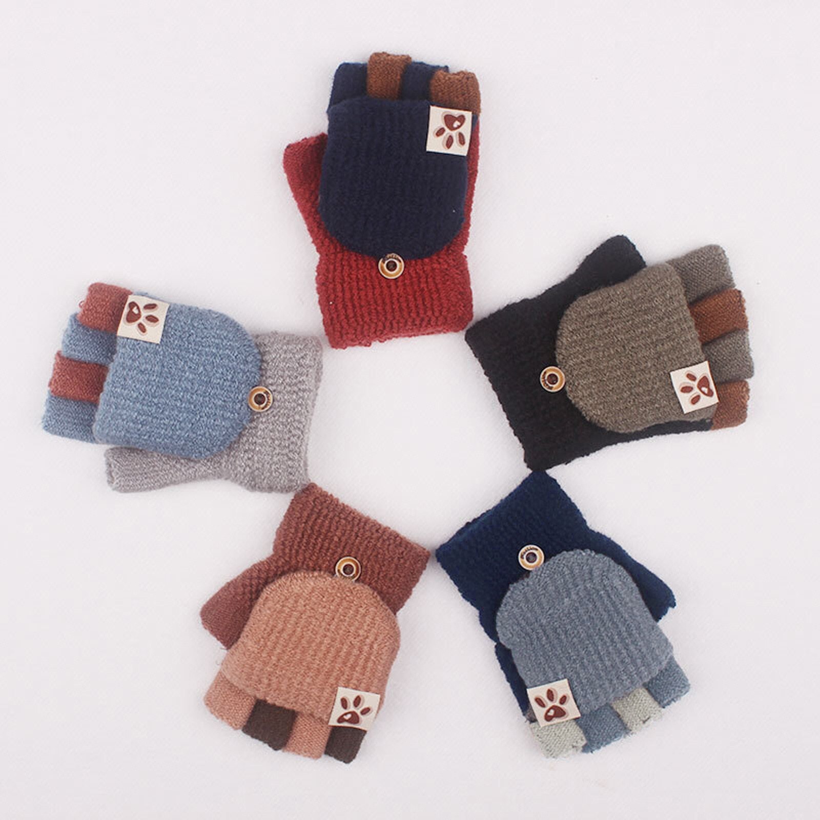 Kids Gloves Winter Soft Convertible Flip Top Gloves Baby Girl Boy Winter Warm Knit Fingerless Mitten Knit Gloves