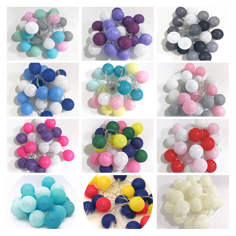 Guirnalda de luces LED de 20 bolas de algodón, decoración navideña para el hogar, dormitorio, luces Led de colores de 4cm, decoración para de boda y vacaciones